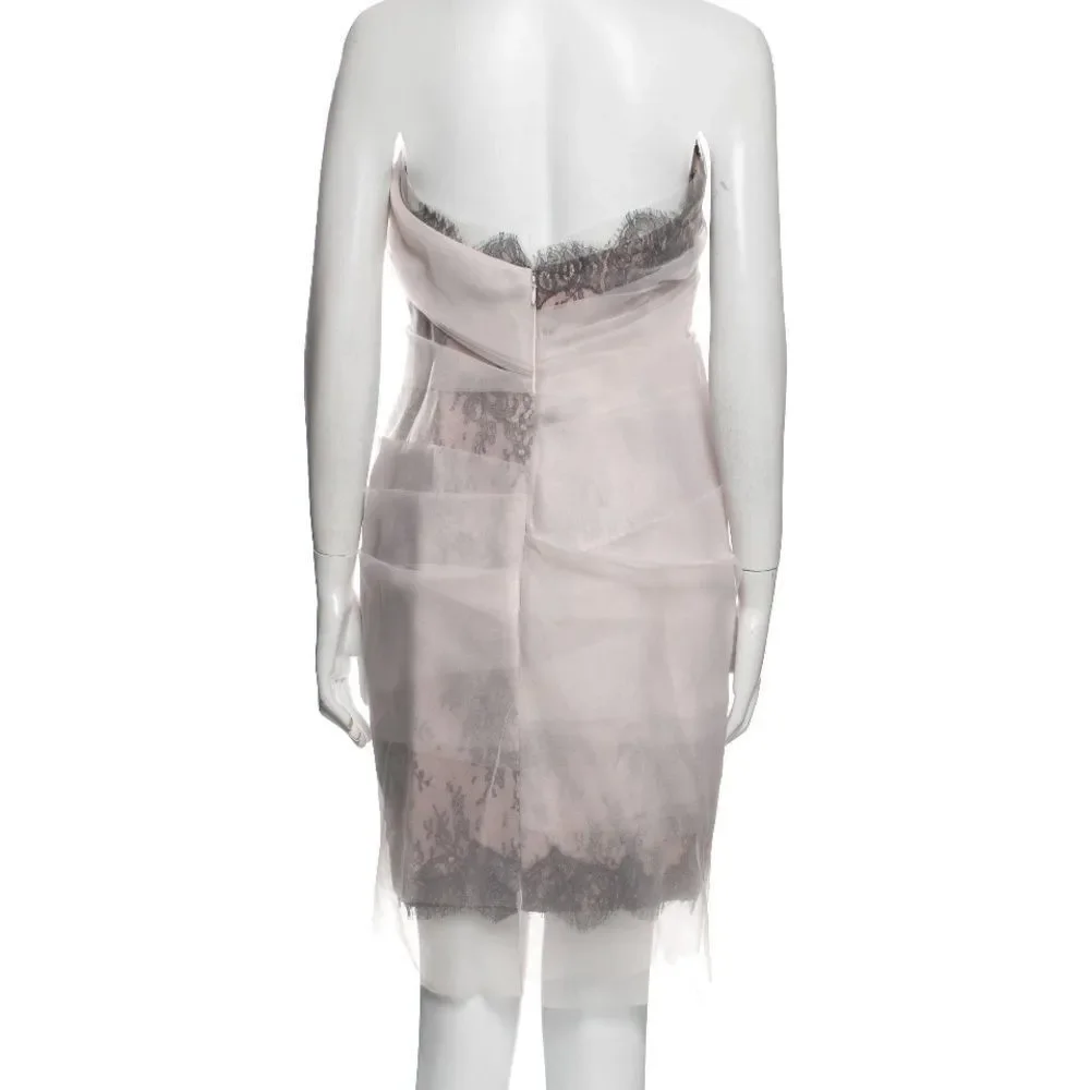 Marchesa Silk Lace Strapless Dress Pale Pink 6 - Picture 3 of 7